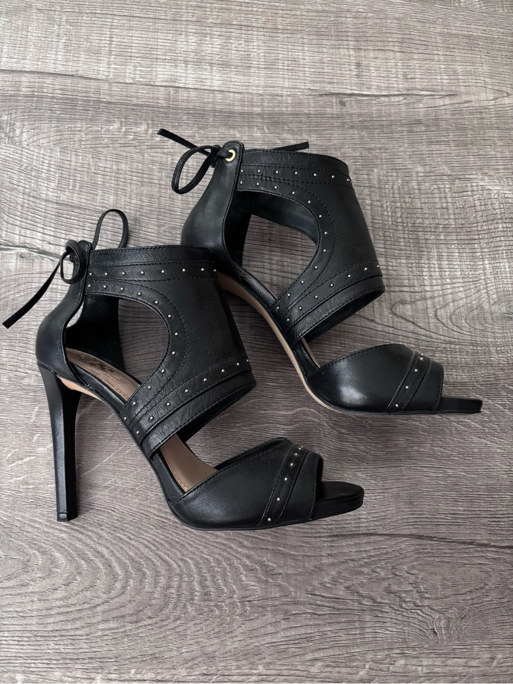 Vince Camuto Black Studded Tie High Heel Sandals - Picture 2 of 6